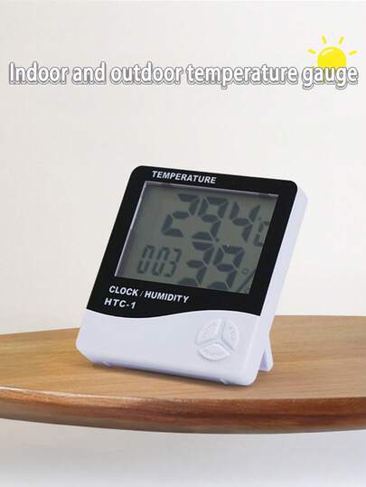 1个白色数字温湿度计室内温度计湿度监测器，可精确测量温度和湿度，适用于家庭、卧室、婴儿房、办公室、温室、地下室等场所。