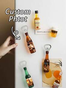 Abridor de botellas personalizado con imán para refrigerador, imán para refrigerador personalizado con forma de botella de vino, imán para refrigerador personalizado con fotos, muy adecuado como recuerdos de boda, artículos promocionales. - Multicolor - Ver 1