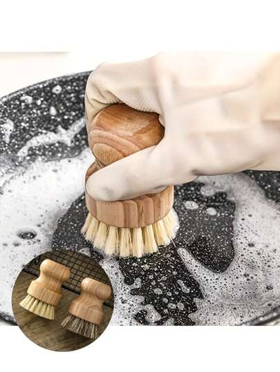 Heavy Duty Dish Scrub Brush, Made Of Natural Bamboo And Palm Fiber Bristles, Suitable For Cleaning Cookware, Soup Bowls And Sinks - Durable Kitchen Brush With Bamboo Handle And Palm Fiber Bristles, Easily Removes Stubborn Stains.