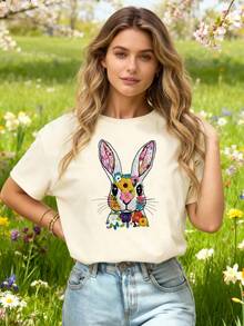 Howell Casual Versatile Top With Rabbit, Floral And Embroidery Patterns - Soft Stretchy Comfortable Fabric Summer - Apricot - View 5