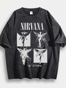 Men's T-Shirt, Retro,  Billie Eilis H  Themed, Print, Pattern, Loose Fit, Short Sleeved, Top 004 - A.Jpg - 黑色 - 查看 1
