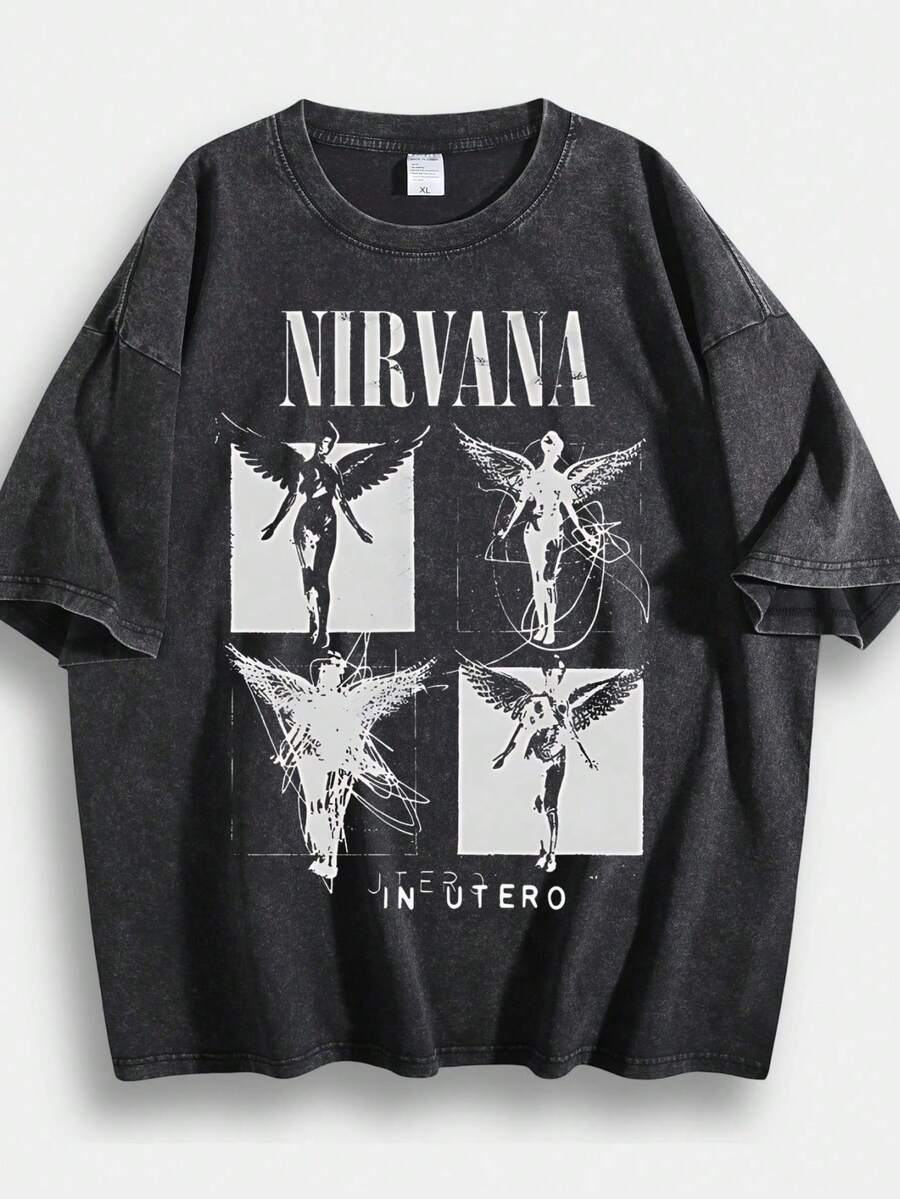 Men's T-Shirt, Retro,  Billie Eilis H  Themed, Print, Pattern, Loose Fit, Short Sleeved, Top 004 - A.Jpg - 黑色 - 查看 1