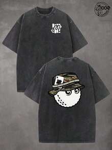 Retro Vintage Golf Graphic T Shirts, (230g 100 Percent Cotton T-Shirt), Fashionable Vintage Washed Men's Cotton T-Shirt, A Perfect Surprise Gift For Family And Friends, Dropped Shoulder Design, Round Neck, Male And Female T-Shirt, Men's Summer T-Shirt, Holiday Gift, Ideal Present. - 黑色 - 查看 1