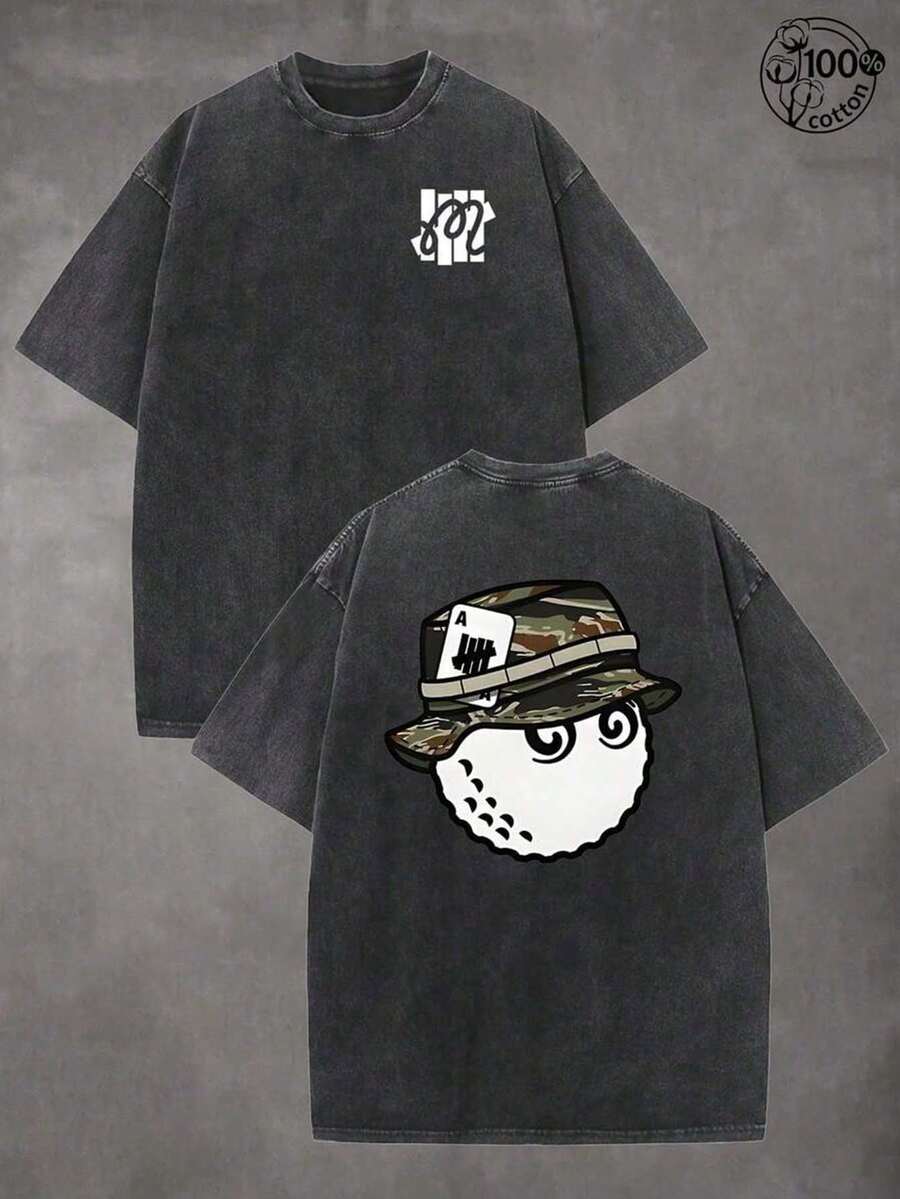 Retro Vintage Golf Graphic T Shirts, (230g 100 Percent Cotton T-Shirt), Fashionable Vintage Washed Men's Cotton T-Shirt, A Perfect Surprise Gift For Family And Friends, Dropped Shoulder Design, Round Neck, Male And Female T-Shirt, Men's Summer T-Shirt, Holiday Gift, Ideal Present. - 黑色 - 查看 1