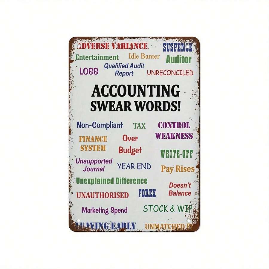 Accounting Swear Words Accountant Wall Art Accountant Gift Poster Print Office Decor Funny Vintage Tin Sign Vintage Metal Sign Garage Man Cave Shop Bar Decor - 1PC - 查看 1