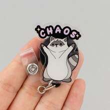 1pc Cute Raccoon Pattern Retractable ID Card Holder Lanyard, With Cartoon Design, Suitable For Nurse Hospital ID, Office Lanyard, School Supplies, Back To School Season - Multicolored. - View 5