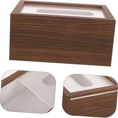 1 pieza Caja de pañuelos de estilo europeo creativo con rayas de madera, adecuada para el hogar, la sala de estar, la mesa del comedor, el portanachos, la decoración del hogar, el almacenamiento del baño, la decoración de otoño, la escuela, la oficina, el dormitorio, la cocina, uso en múltiples escenarios, asistente de vida en el hogar, Eid, Ramadán