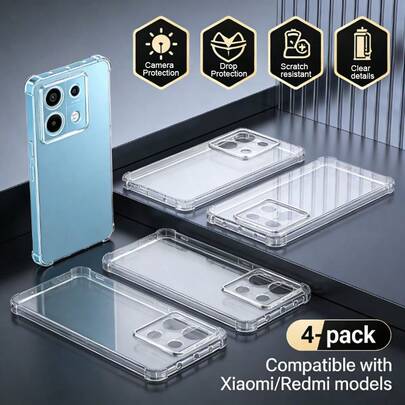 手机壳，边角加固防震，柔软透明TPU后盖，4个防震气垫手机壳，柔性气垫手机壳，透明手机壳，手机壳，防震手机壳，极简手机壳，四角防震透明手机壳，TPU手机壳，超薄手机壳，适用于A5、A4、A3X、A2+、A1+