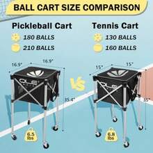 Pickleball Cart Can Holds 180 Pickleballs or 210 Tennis Balls Lightweight Ball Cart with Wheels for Training Travel - Negro - Ver 6