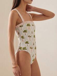 2026 Summer Beach Allover Print Backless One Piece Swimsuit - trắng - Xem 5