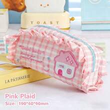 1pc Cute Floral Trim Lucky House Pencil Case, Large Capacity Stationery Bag, Fashionable Indie Style - Embroidered Pencil Case With Wood Ear Trim - View 13