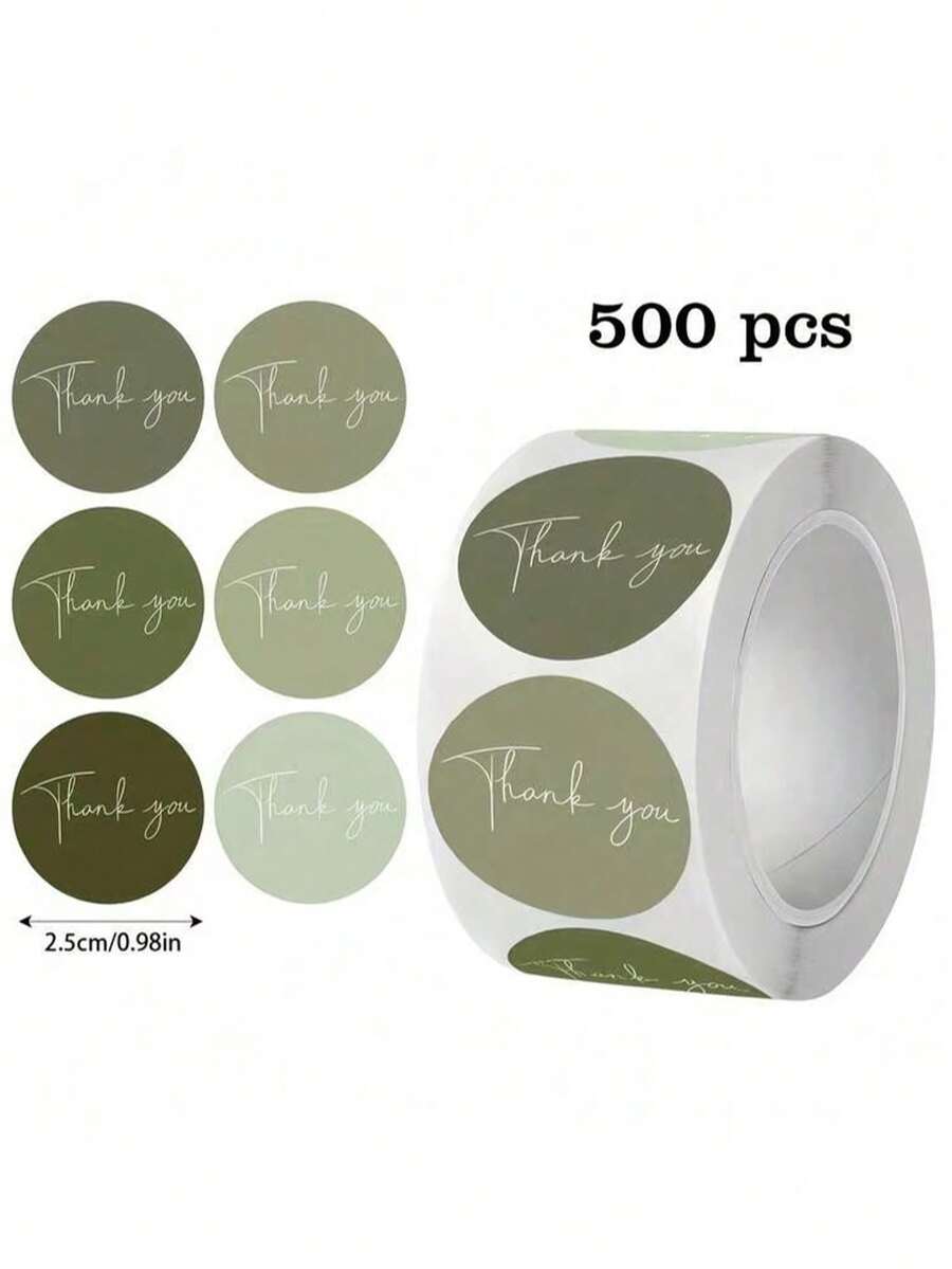 500张/卷 波西米亚风自粘“谢谢”标签，圆形封口贴纸，适用于商务、婚礼、生日、婴儿派对用品、信封和礼品包装，多种颜色可选