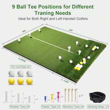 5x4ft Golf Mat with Ball Tray - Thickened Dual-Turf Golf Hitting Mat with Alignment Lines for Indoor and Outdoor Use Golf Practice Mat for Swing and Simulators and Chipping Training Ideal Gift for Golfers - Verde - Ver 6