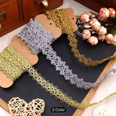 5米/50米金色/银色波浪花边饰带，服装装饰配件，优雅金色金属线波浪图案缎带，服装、派对、礼品、家居装饰饰边，金色/银色花边饰带 | 金属边，适用于缝纫、服装配饰、家居装饰