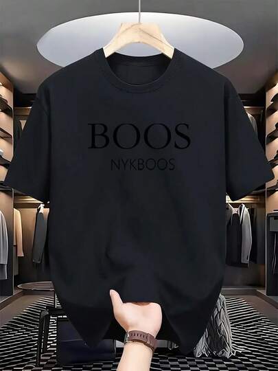 Camiseta ligera y transpirable para hombre - BOOS NYKBOOS estampado, cuello redondo casual, seca rápidamente, ajuste holgado, esencial para el verano, tamaño único que se ajusta a la mayoría, camiseta blanca con texto negro, camisa transpirable  Ropa casu