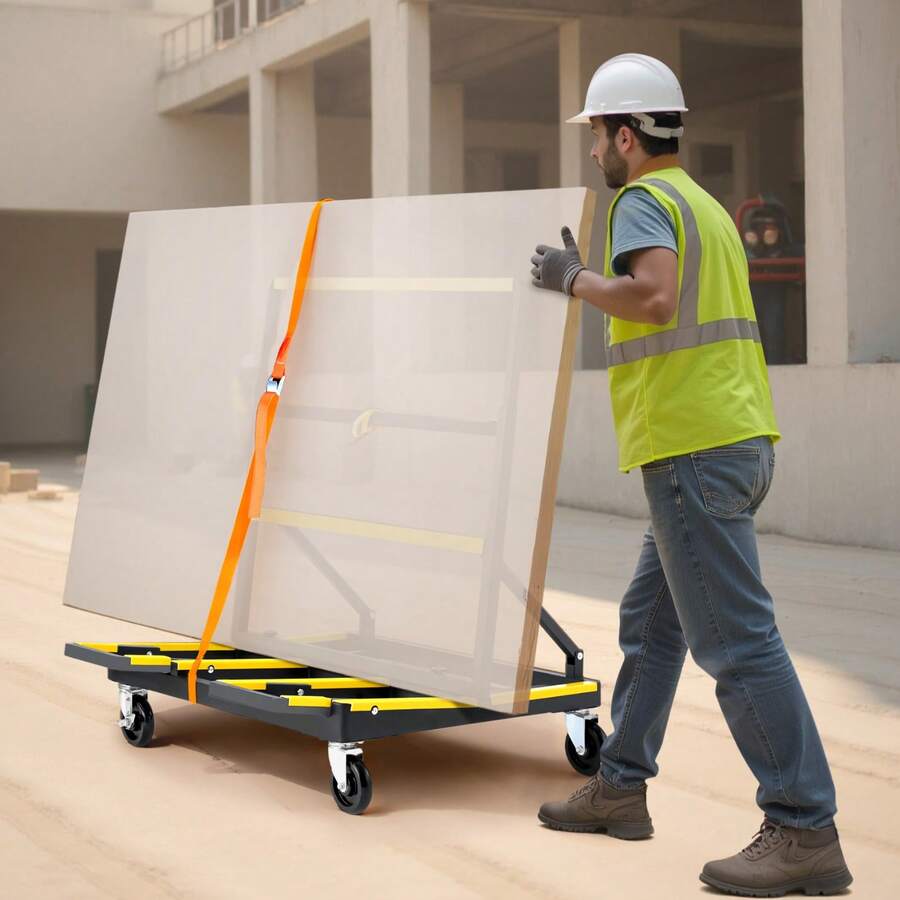 Carro Transportador de Paneles de Yeso, Capacidad de Carga 816,5 kg, con Ruedas Giratorias, Base Extensible, Correa de Amarre y Tiras Antideslizantes para Transporte, 1000 x 830 x 1100 mm - Negro - Ver 1