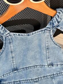 Bộ áo liền quần màu xanh dương thanh lịch cho bé gái, thích hợp mặc đi chơi, dạo phố và đi học, mùa hè. - Màu xanh bụi bặm - Xem 3