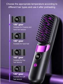 New USB Rechargeable Hair Straightener Brush, Wireless Portable Negative Ion Hair Straightener, 2-In-1 Straightening & Curling Styling, 1800mAh Battery Capacity, Suitable For Home Use And Holiday Gifts - Multicolor - View 8