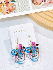 1对亚克力笔筒、尺子、苹果画板、双面印花可爱杯形笔筒、趣味卡通学生耳环、返校礼物（日常使用，女士） - 彩色 - 查看 3