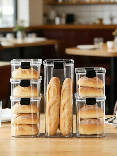 1 Kitchen Bread Sealing Jar, Grain And Miscellaneous Grain Packaging Box, Kitchen Food Storage Box, Transparent Plastic Jar, Buckle Sealed Lid Storage Box, Snack And Dry Tea Storage Jar, Coffee Bean Biscuit Nut Storage Box, Fruit Freeze-Drying Storage Box, Cabinet Food Packaging Box, Suitable For Home Kitchen Storage And Restaurant Storage