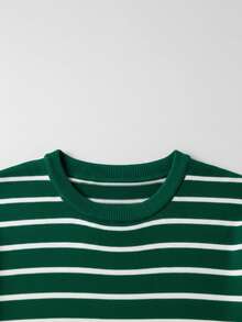 GRDR 男士极简条纹基础款圆领针织短袖毛衣 - 綠色 - 查看 3