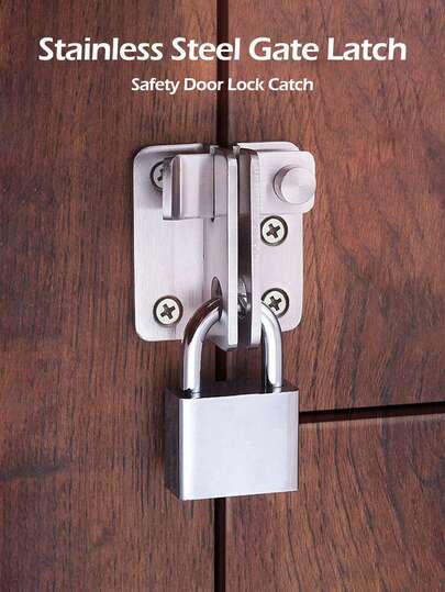 1pc Stainless Steel Gate Latch With Padlock Hole, Heavy Duty Anti-Rust Flip Latch Slide Bolt Latch, Safety Door Lock Catch For Barn Garage Garden Shed Bathroom Cabinet Pet Cage Fence Sliding Door Window