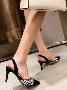 Pointed Toe Sexy High Heel Shoes Women Silver Rhinestone Strap Backless Sandals Elegant French Style Open Toe Heeled Slippers, Spring/Summer (Run Small By Half Size) - Black - View 8