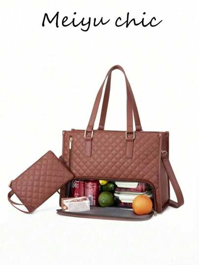 Denna snygga nya tygväska med stor kapacitet har en klassisk flerfärgad, isolerad design och dubbla handtag. Den kan användas som datorväska, blöjväska, pendlarväska, gymväska för vardagsbruk, picknickväska eller vattentät, isolerad axelväska.