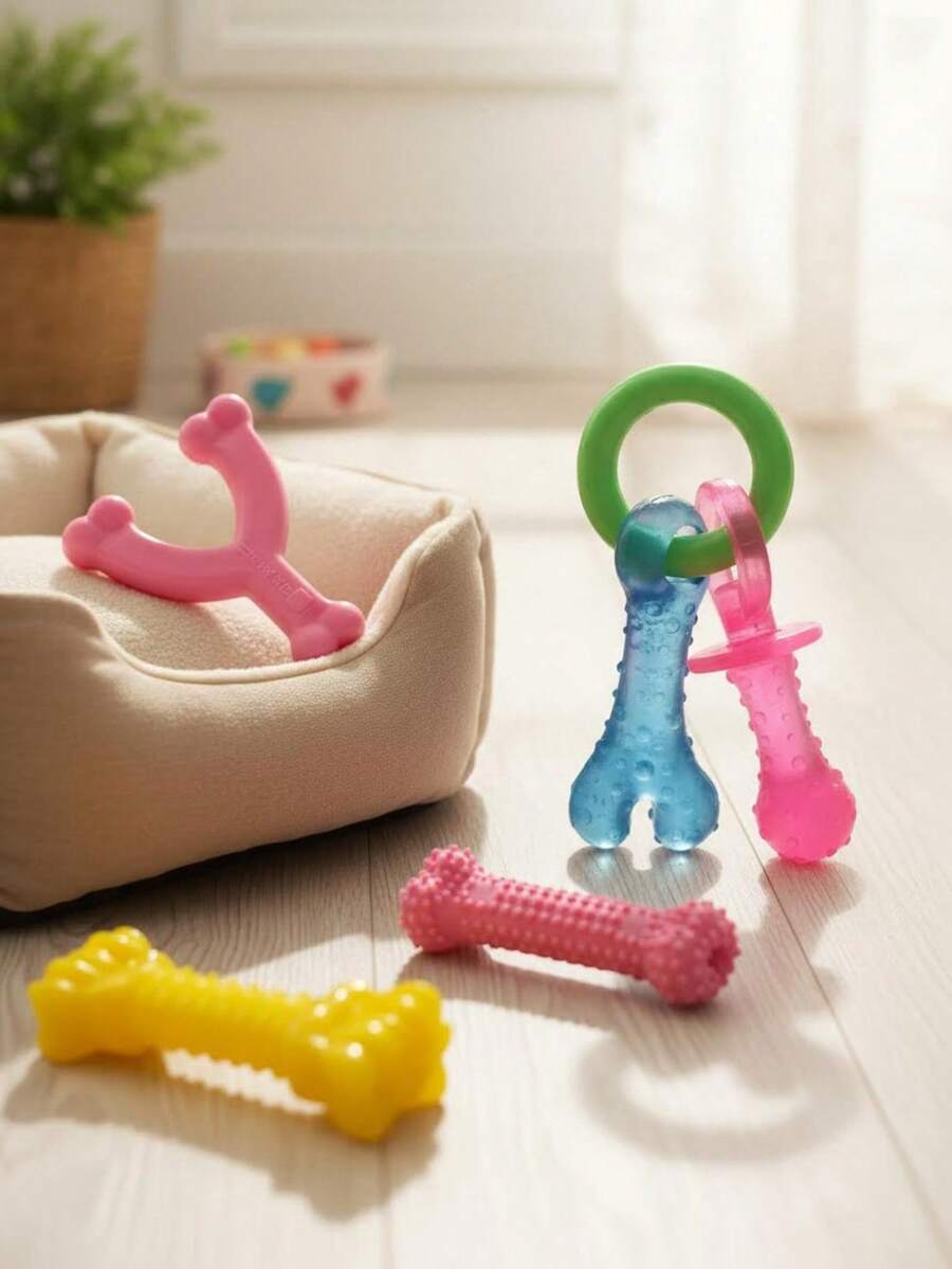 Nylabone New Puppy Chew Toy Bundle, Toys For Teething Puppies, Chicken & Bacon Flavors, Pink, X-Small - Up To 15 Lbs, 4 Pack,11852167 - Màu Hồng Dưa hấu - Xem 1