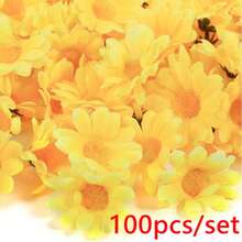 100朵优雅白色雏菊仿真花，适用于帽子装饰、蛋糕装饰、DIY工艺品、房间装饰、婚礼装饰等。 - 黃色 - 查看 8