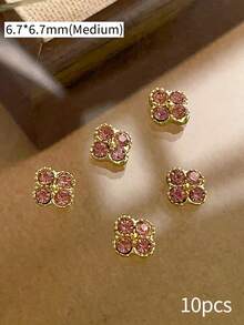 10 chiếc trang sức móng tay vuông sang trọng, thanh lịch, phụ kiện móng tay tối giản phong cách Y2K cho ngày Valentine, đá pha lê trắng và hồng lấp lánh, phù hợp cho nhiều mục đích trang trí móng tay DIY, móng ngắn, dụng cụ làm móng kiểu Pháp. - Nhiều màu - Xem 7