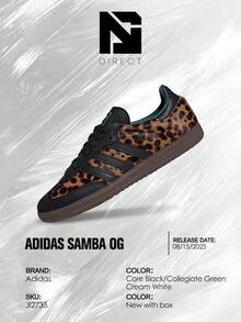 Adidas Samba OG Black Green Leopard (Women's)– Women's Lifestyle Sneakers – Shoes For Woman-Vintage-Spring & Summer-Inspired Running Shoes, Shock-Absorbing Comfort, Gym To Streetwear Casual Wear-Easter Gift– JI2735 - Core Black/Collegiate Green/Cream White - 查看 6