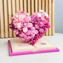 700+ Pcs Small Particle Building Block Heart-Shaped Bouquet Model, DIY Desktop Decor Toy, ABS Material, Suitable As Valentine's Day, Christmas, Holiday Gift For Men And Women - Creative Heart-shaped Flower Building Block Ornament - View 6