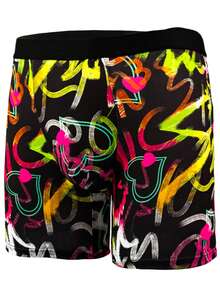 3条/套 男士时尚图案长款平角内裤，涂鸦风格透气舒适高弹长款平角泳裤，运动短裤，新奇男士内裤，骑行短裤 - 彩色 - 查看 4