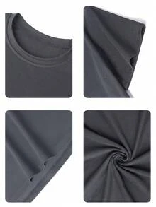 1件男童时尚街头风短袖T恤，背面涂鸦字母印花，欧美休闲夏季上衣 - 深灰色 - 查看 5