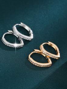 1 Pair Women's Earrings, Fashionable Commuter Earrings, Minimalist Hoop Earrings, Classic Style Embedded Synthetic Zirconia Earrings, Women Accessories - Earrings - View 6