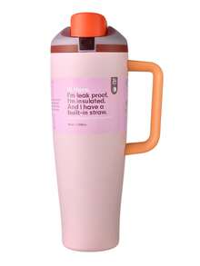 40oz Stainless Steel Thermoscup -Keeps Water Cold Or Hot - Stainless Steel Water Bottle With Push-On Dust-Proof Lid And Plastic Straw - 粉色 - 查看 6