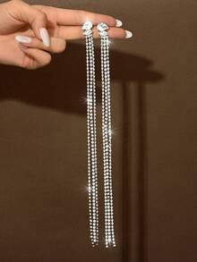 New In 2026 Sparkling Long Crystal Tassel Golden Earrings, Women's Exaggerated Long Chain Drop Earrings, Party & Night Event Theme Earring - Gold Earrings - View 9