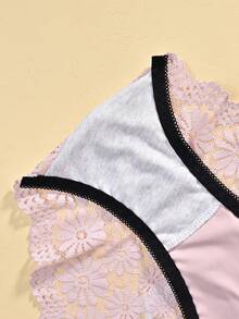 3件套 - 蕾丝拼接纯色内裤，侧边采用光滑缎面材质，饰以精致蕾丝花边和可爱蝴蝶结，性感优雅的女士三角裤 - 彩色 - 查看 5