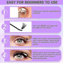 Lash Clusters Kit 30D+40D+60D+80D Lash Extension Kit 555PCS D Curl Cluster Eyelash Extension Kit 10-18mm Individual Lashes Kit Cluster Lashes With Lash Bond And Seal Lash Tweezers - màu đen - Xem 8