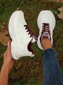 女式厚底运动鞋，2025年新品，秋季厚底休闲舒适运动鞋 - 紅色 - 查看 4