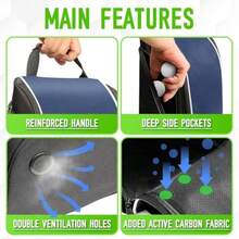 Smell Proof Shoe Cleat Bag for Travel Men - Golf Soccer Zippered Sport Shoe Carrier Bags with Ventilation and Side Pockets for Socks Tees Golf Balls; Golf Accessories Fathers Dad Day Gifts for Men - Azul - Ver 7