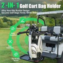 Foldable Golf Cart Rear Seat Bag Holder Fits 4 Seater Golf Cart Bag Holder Compatible with EZGO/Club Car/ Works for Rear Armrests Up to 8" and 24.5" Wide Equipped with Stainless Steel Buckles - Negro - Ver 7