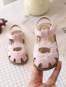 1双女童罗马凉鞋，2026新款夏季闭趾沙滩鞋，公主风透气软底童鞋 - 粉色 - 查看 3