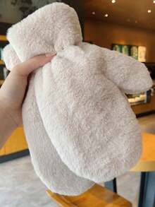 1 双女士冬季连指手套，超保暖加厚抓绒内衬，可爱简约白色，学生时尚保暖手套 - 彩色 - 查看 8