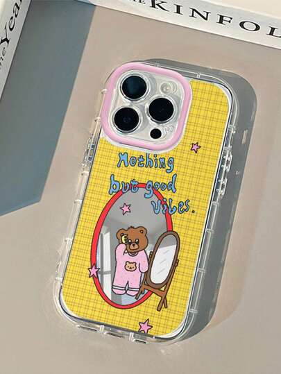 1个格子星熊镜面标语手机壳，带化妆镜，撞色凸起摄像头环，1.5mm厚双层PC硬壳，日常送礼佳品，兼容 17/17 Pro/Air/17 Pro Max/16/16 Pro/16 Plus/16 Pro Max/15/11/12/13/14/16E/15 Pro/14 Pro/13 Pro/12 Pro/11 Pro/15 Pro Max/14 Pro Max/13 Pro Max/12 Pro Max/11 Pro Max