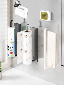 Giá đỡ khăn giấy nhà bếp từ tính, giá treo tường bên hông tủ lạnh, giá đựng đồ treo tủ, không cần khoan, dùng cho màng bọc thực phẩm và khăn giấy. - màu trắng sữa - Xem 1