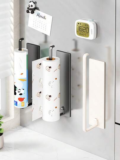 Soporte magnético para toallas de papel de cocina, dispensador montado en la pared para el lateral del refrigerador, estante colgante de almacenamiento para armario, sin necesidad de perforar, para película de envoltura y toallas de papel
