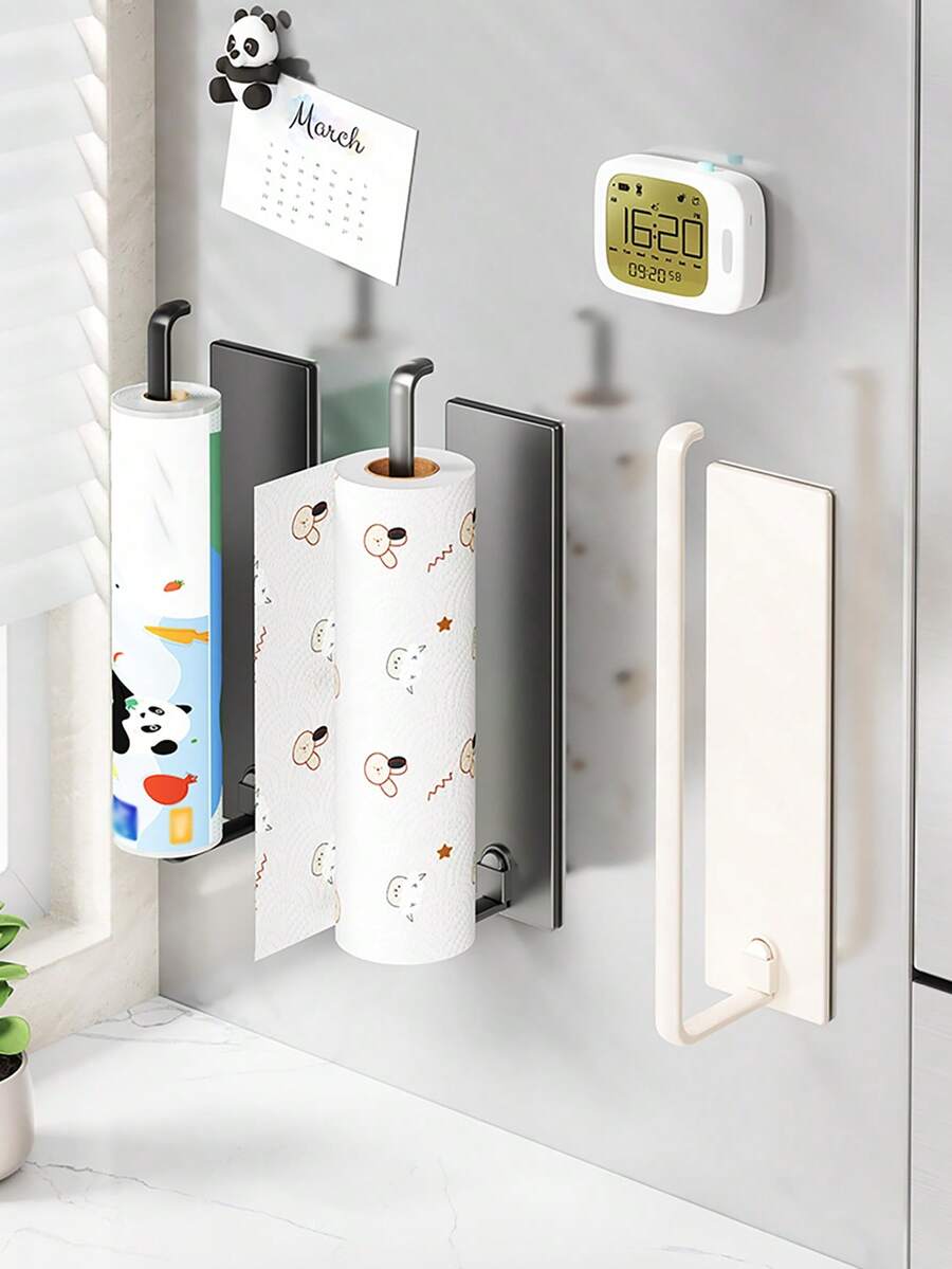 Giá đỡ khăn giấy nhà bếp từ tính, giá treo tường bên hông tủ lạnh, giá đựng đồ treo tủ, không cần khoan, dùng cho màng bọc thực phẩm và khăn giấy. - màu trắng sữa - Xem 1