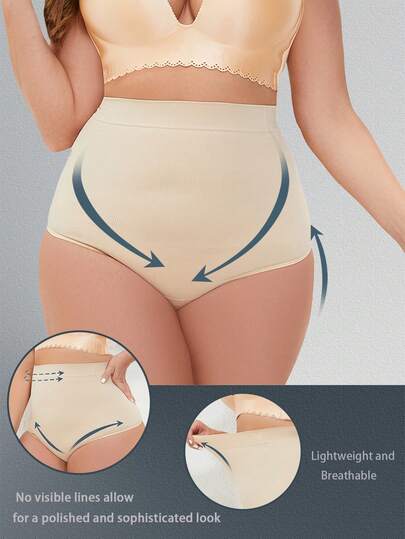 1pc Plus Size Women High Waist Seamless Cotton Shapewear Panty, Strong Tummy Control And Butt Lifting, Comfortable Breathable Everyday Underwear